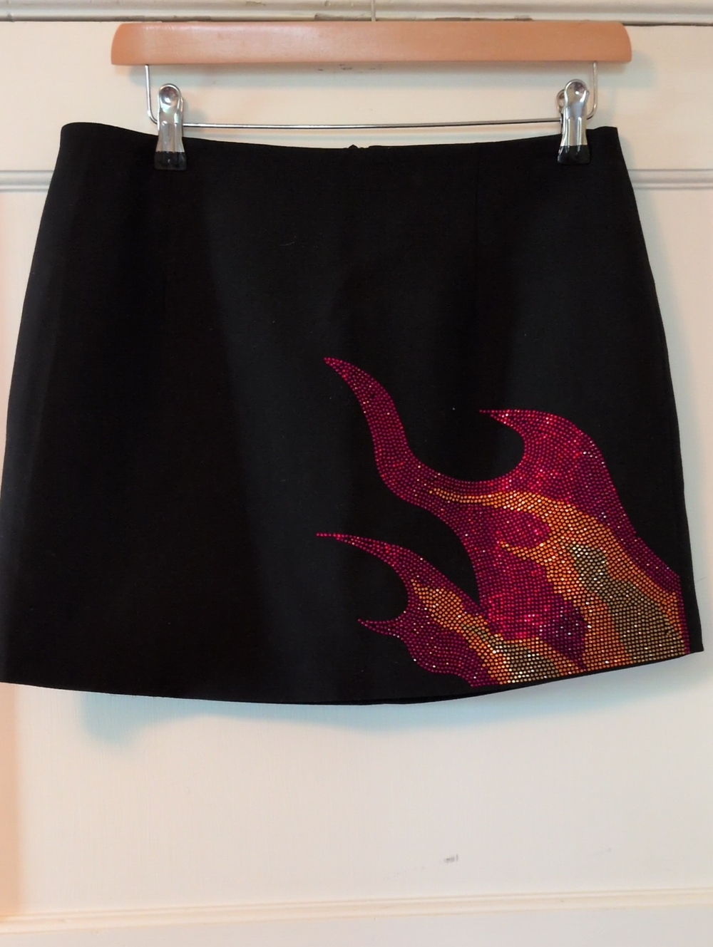 Nasty Gal Black Mini Skirt with Flame Rhinestone Embellishment